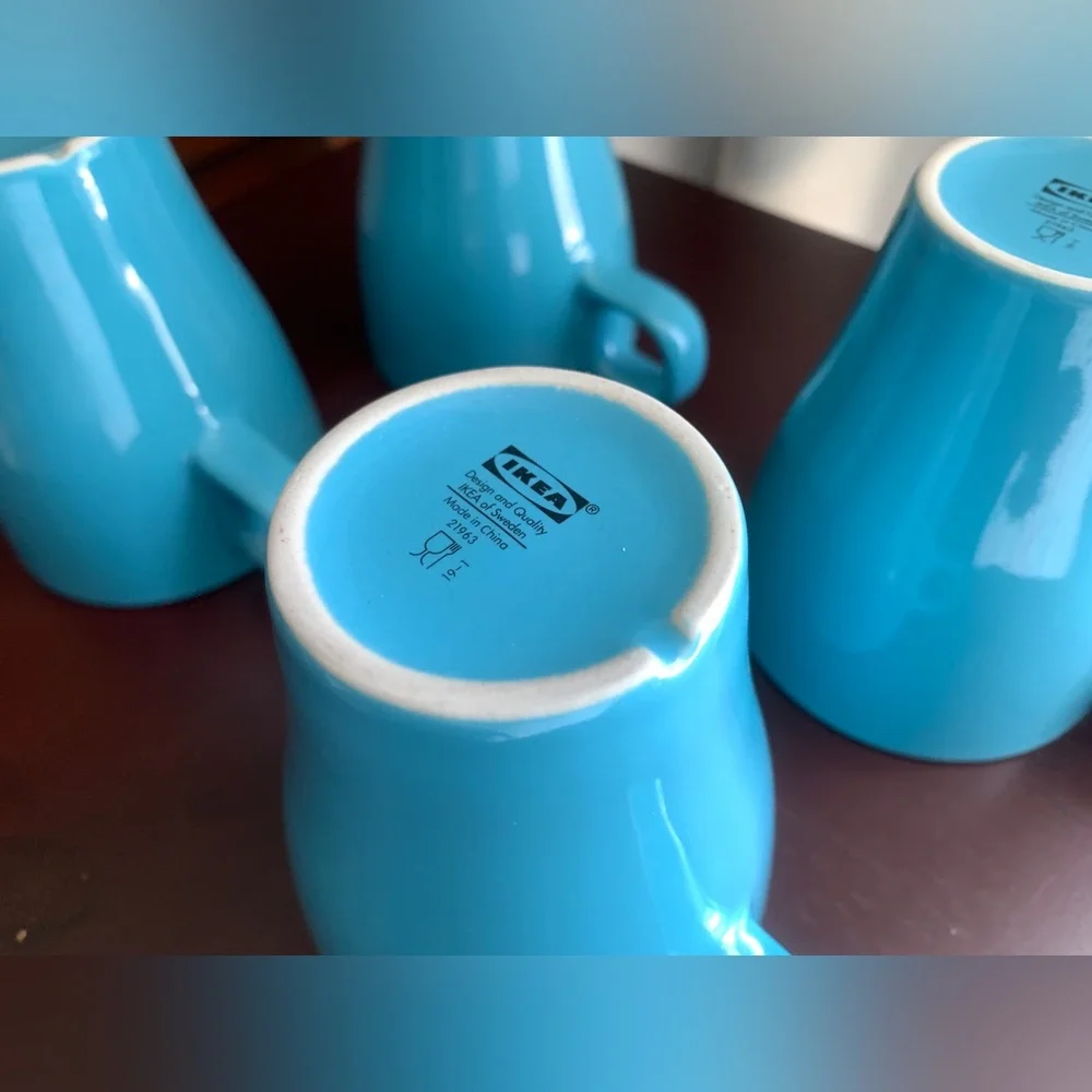 FOUR (4) Ikea Mugs FÄRGRIK Mug, turquoise, blue, coffee, tea, latte, 8.5 oz